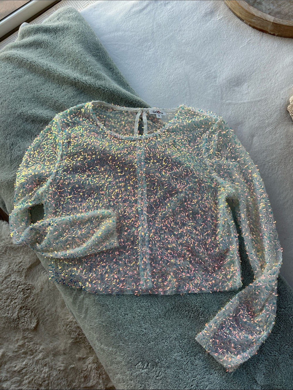 Party Rave Glitter Sheer Long Sleeve Top